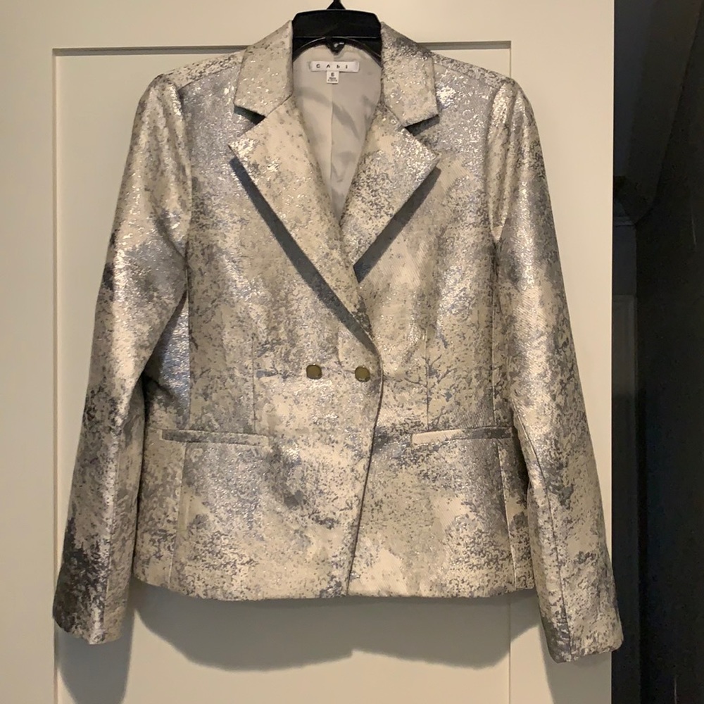 CAbi Metallic Silver Chalet Blazer Jacket